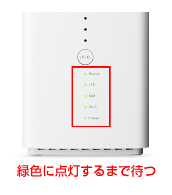 5つのランプが緑色に点灯するまで待つ